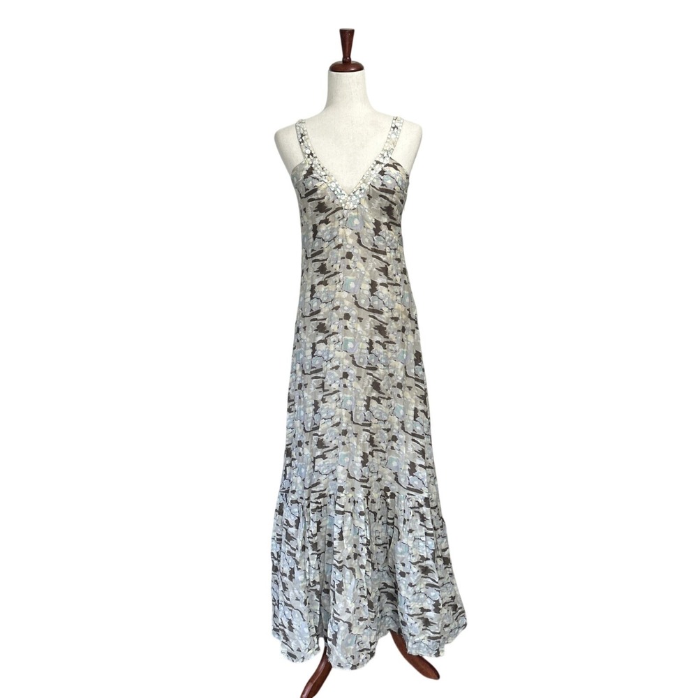 Under the Canopy Dress Small Cotton & Silk Boho Maxi Resortwear V-Neck A-Line